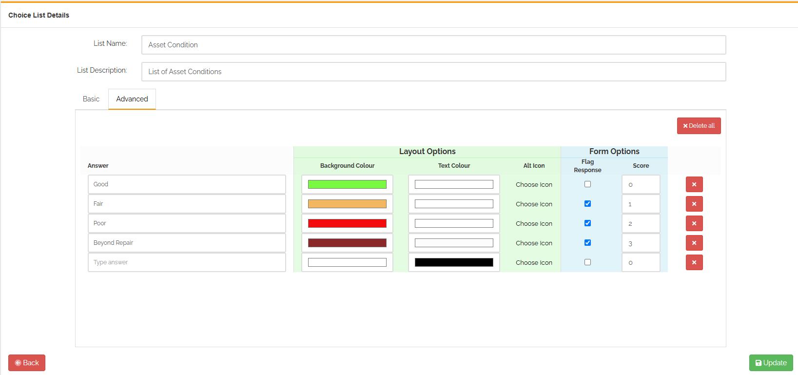 Choice List - Advanced view, Flagged Response
